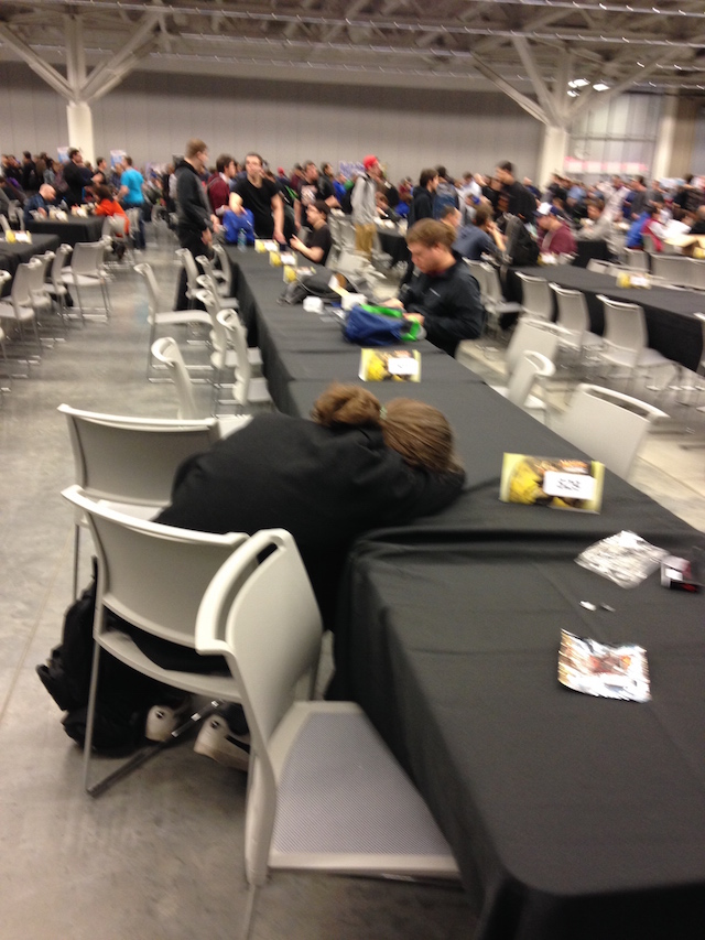 Just one more in my continuing series of "guys with their heads flat on the table at Grand Prix."