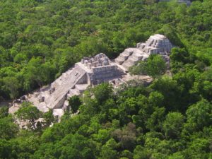 The beautifully preserved temple complex at Calakmul