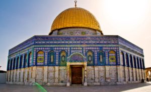 The Dome of the Rock, at various points a Jewish temple, Christian church, and (as pictured) a Muslim mosque in the heart of Jerusalem.