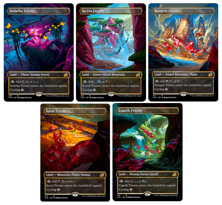 Ikoria's "Triomes" are TriLands with Basic Land Types and Cycling