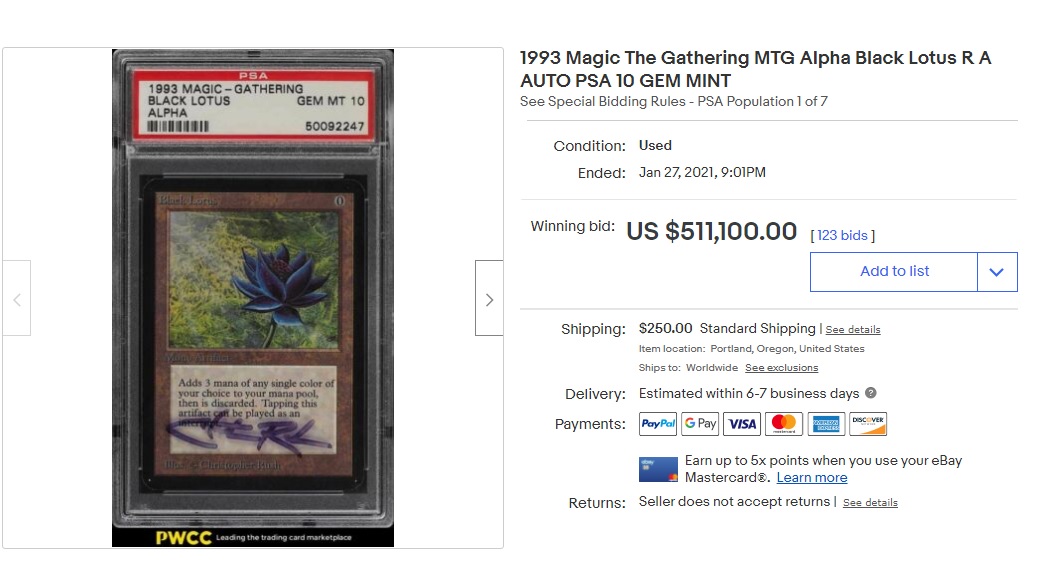 PSA 10 Graded, Signed Alpha Black Lotus Sells for $511,100