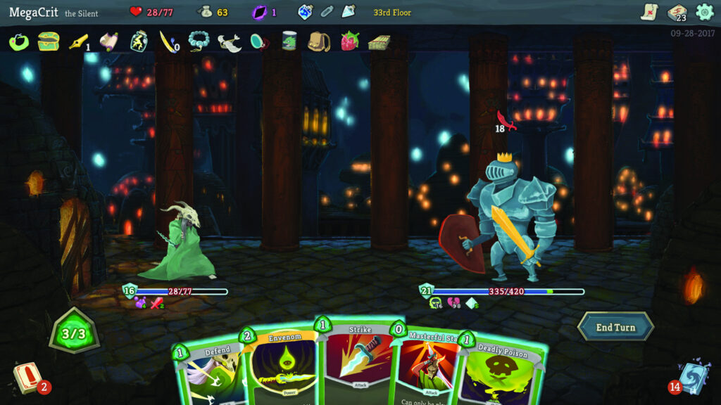 A screenshot of the Silent facing the Knight boss.