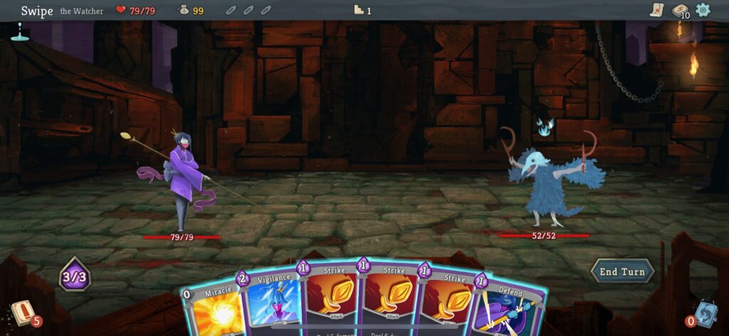 A screenshot of the Watcher in battle.