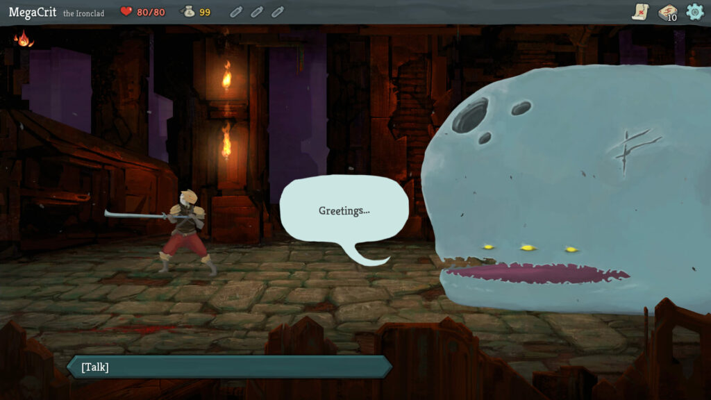 A screenshot of the Ironclad talking to the whale thing.