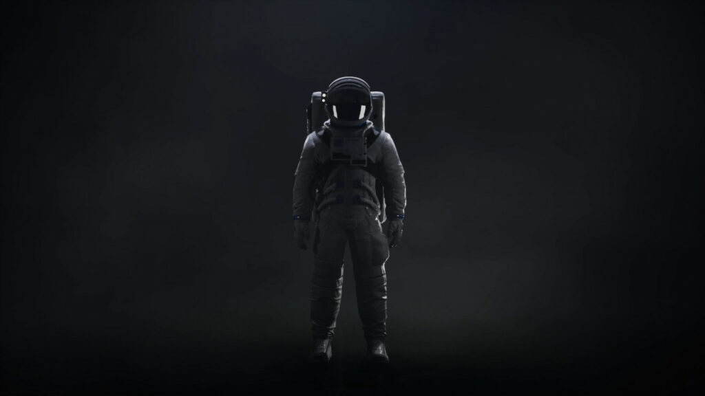 An astronaut suit in a black void