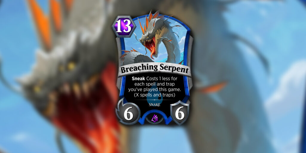 A screenshot of the Magic Spellslingers card Breaching Serpent.