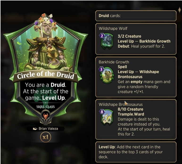 A Magic Spellslingers screenshot showing the Class card Circle of the Druid and the cards it creates.
