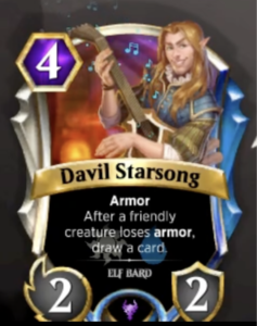 A screenshot of the Magic Spellslingers card Davil Starsong.