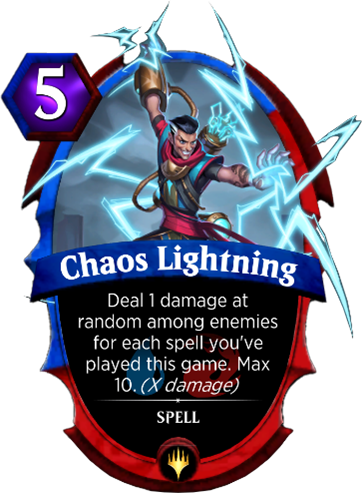A screenshot of the Magic Spellslingers card Chaos Lightning.