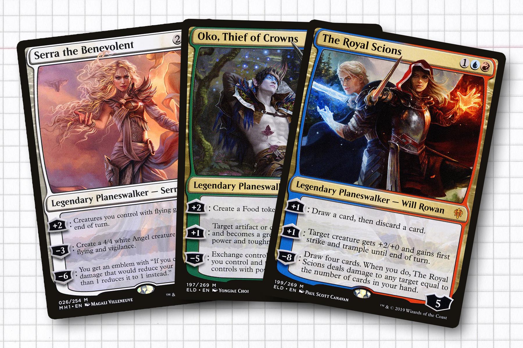 Serra the Benevolent, Oko, and The Royal Scions. Three planeswalkers of varying levels of notoriety.