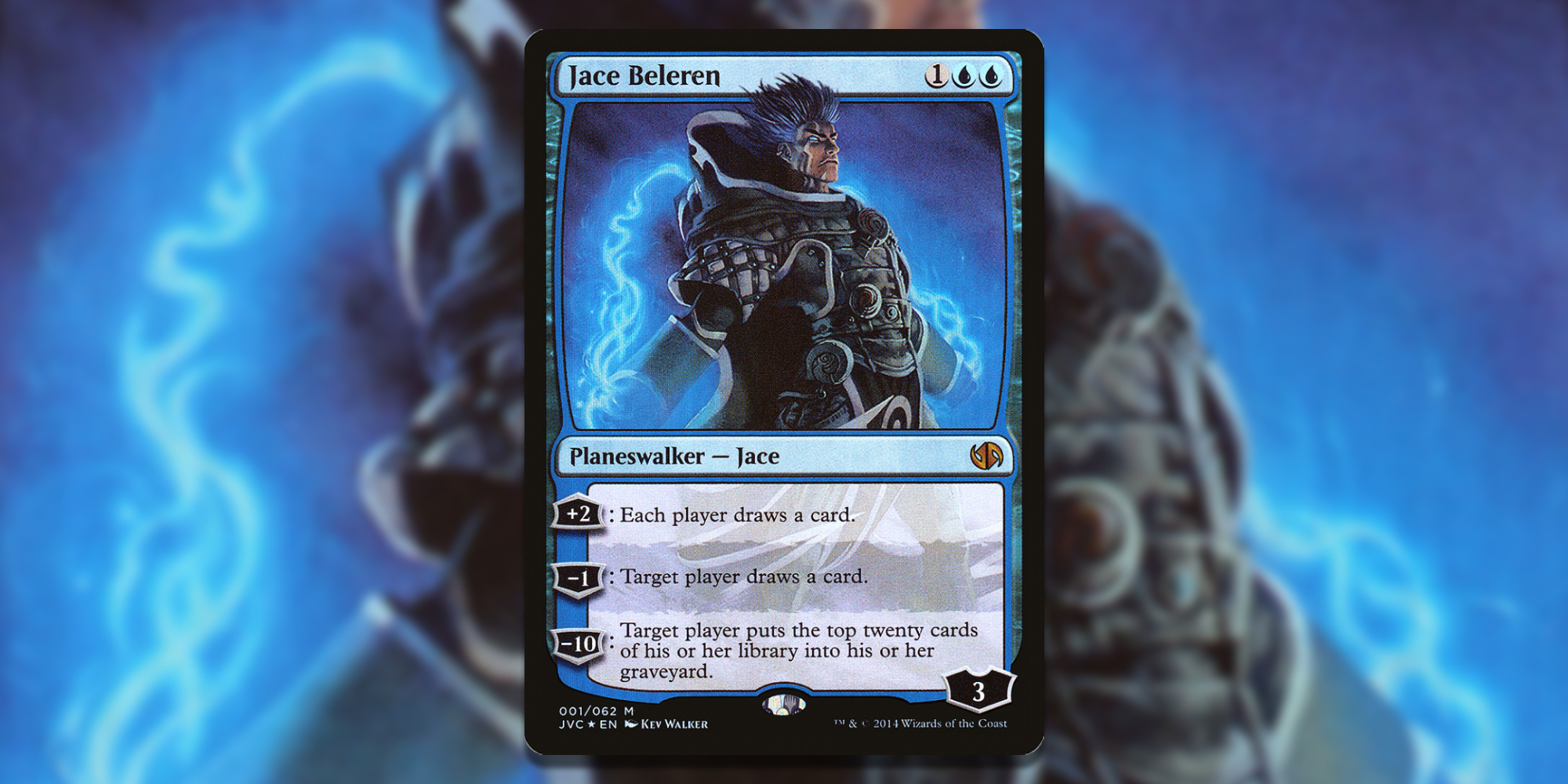 Card of Jace Beleren over Art Background