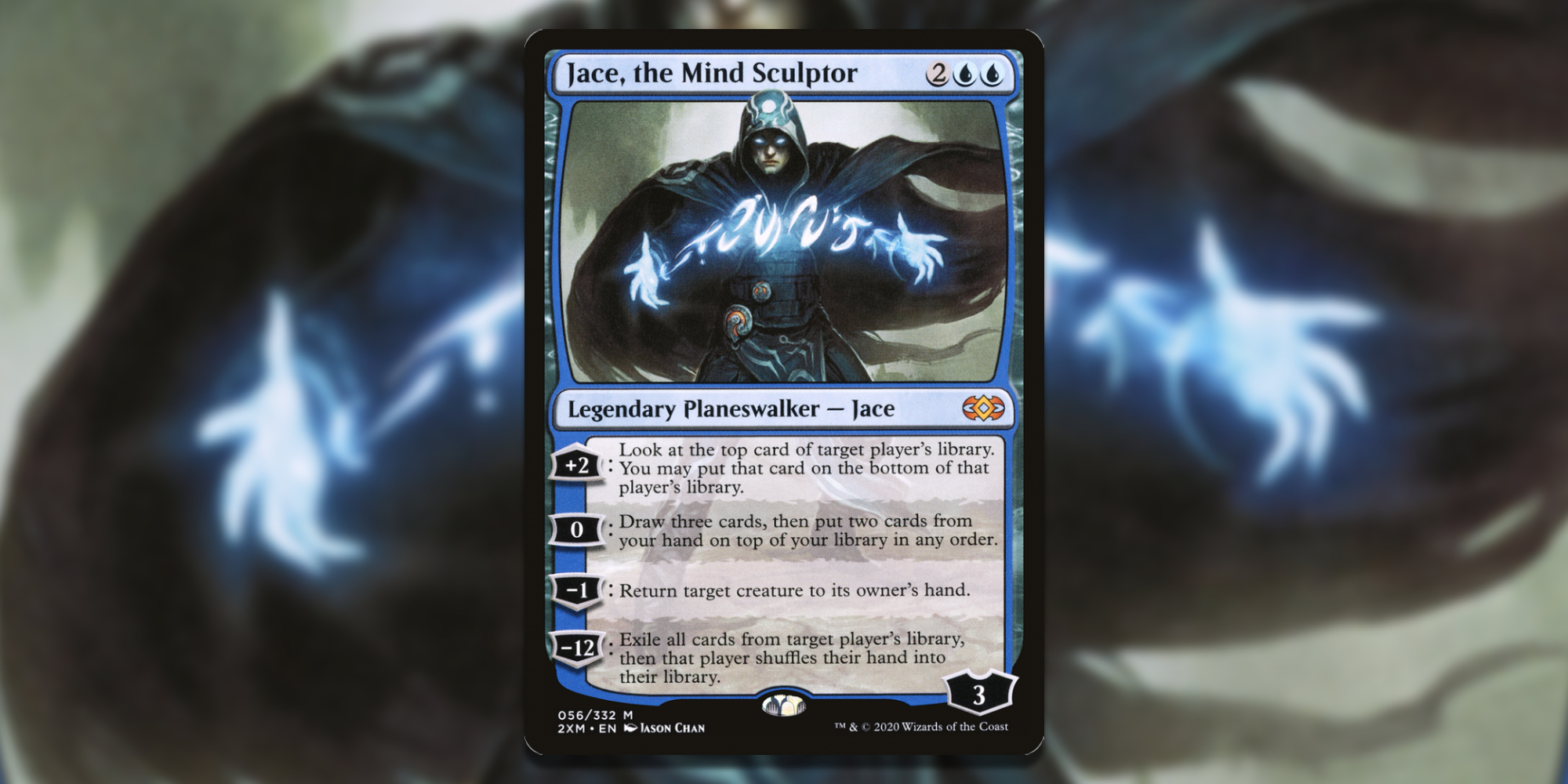 Card of Jace the Mind Sculptor over Art Background