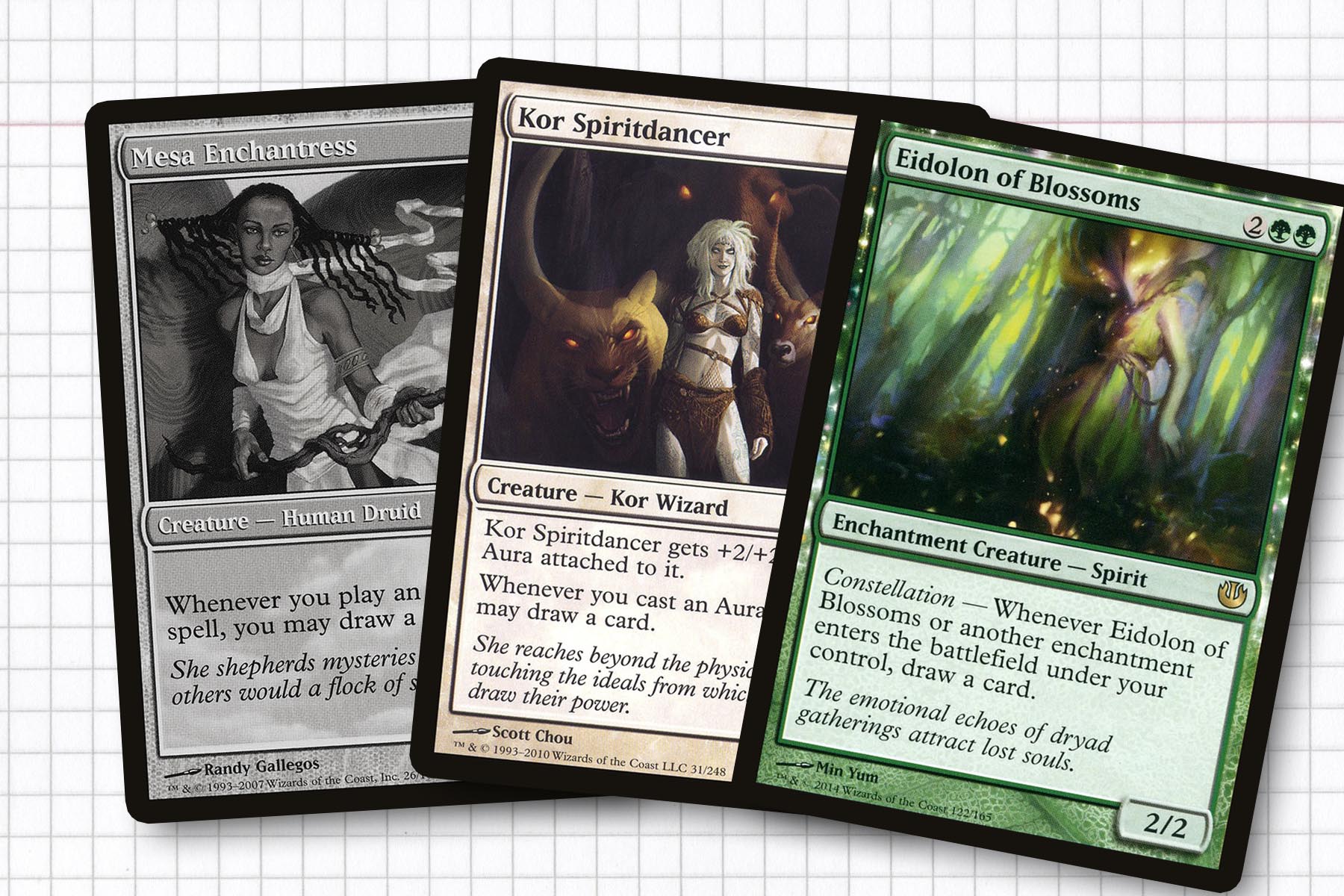 Three staple enchantress cards, Mesa Enchantress devoid of color, as it is no longer a staple to this deck.