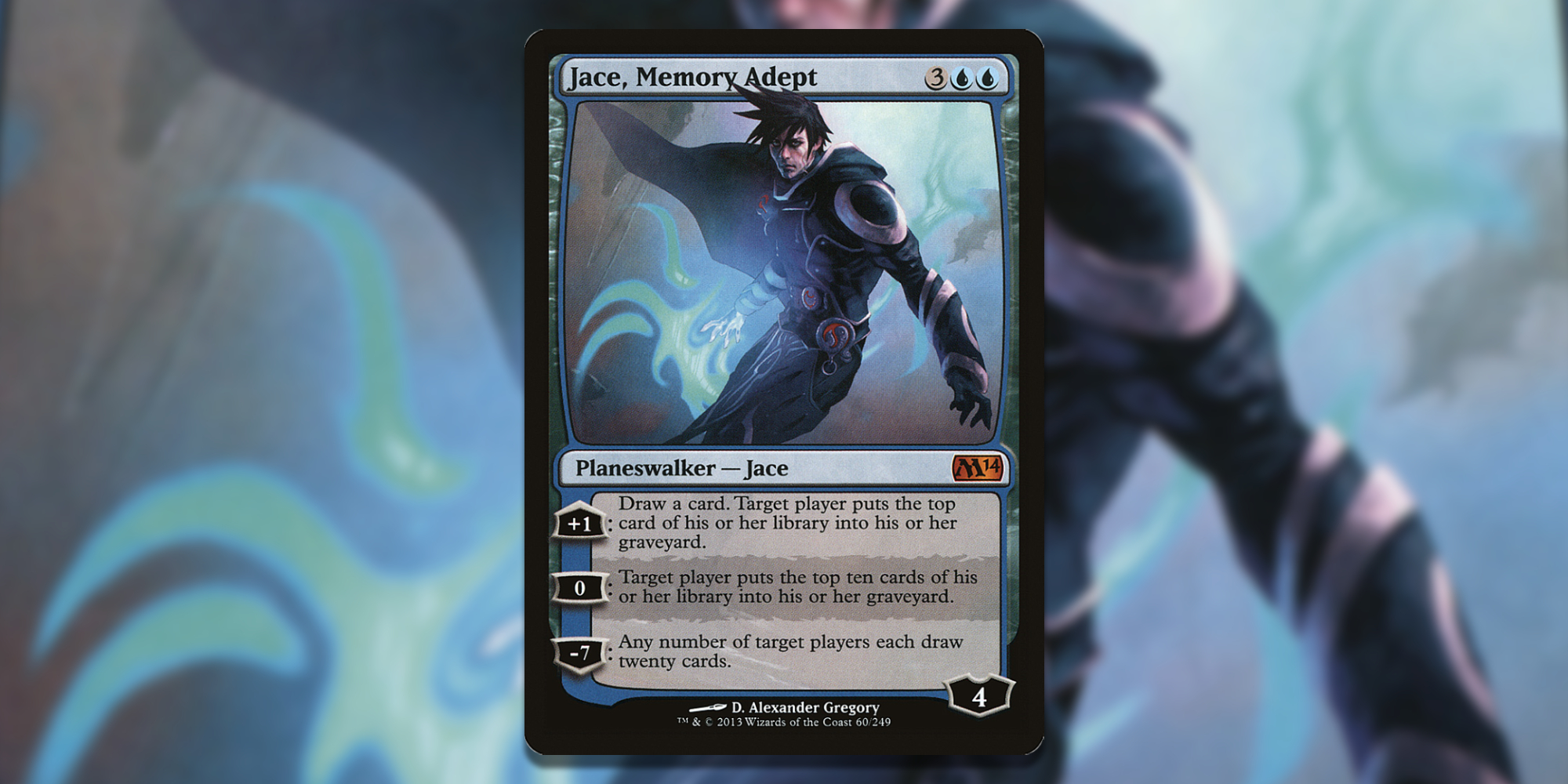 Card of Jace Memory Adept over Art Background