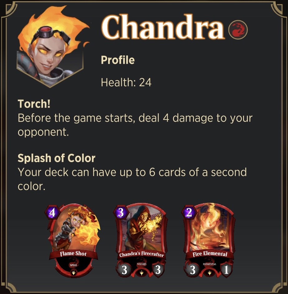 A screenshot of Chandra's Spellslinger info panel.