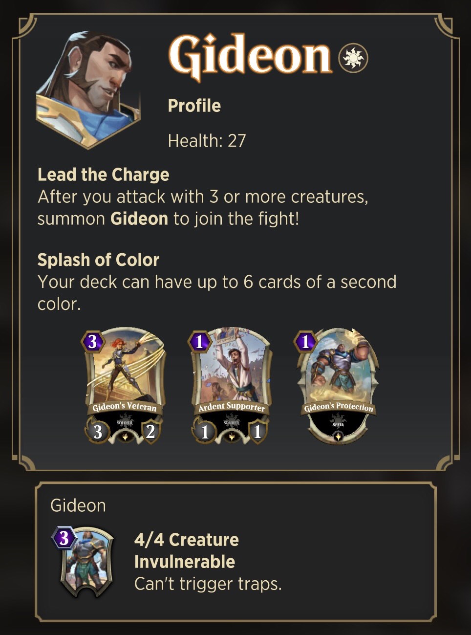 A screenshot of Gideon's Spellslinger info panel.