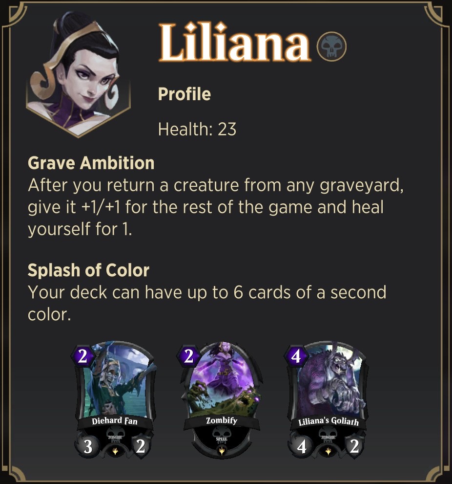 A screenshot of Liliana's Spellslinger info panel.