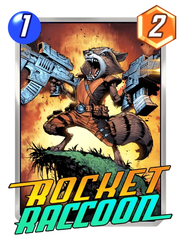 The Marvel Snap card Rocket Raccoon.