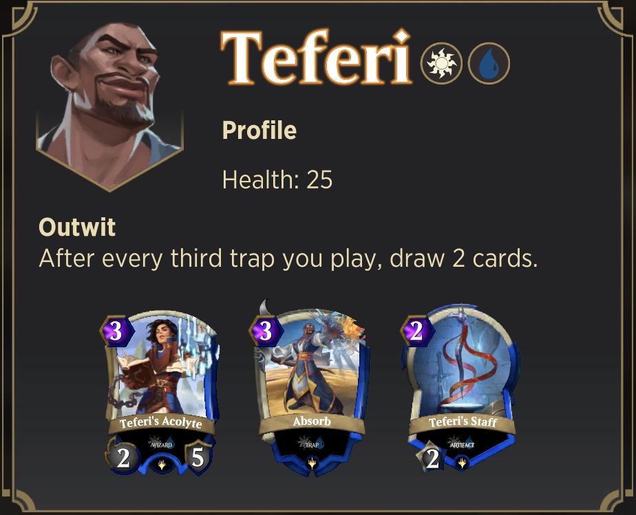 A screenshot of Teferi's Spellslinger info panel.