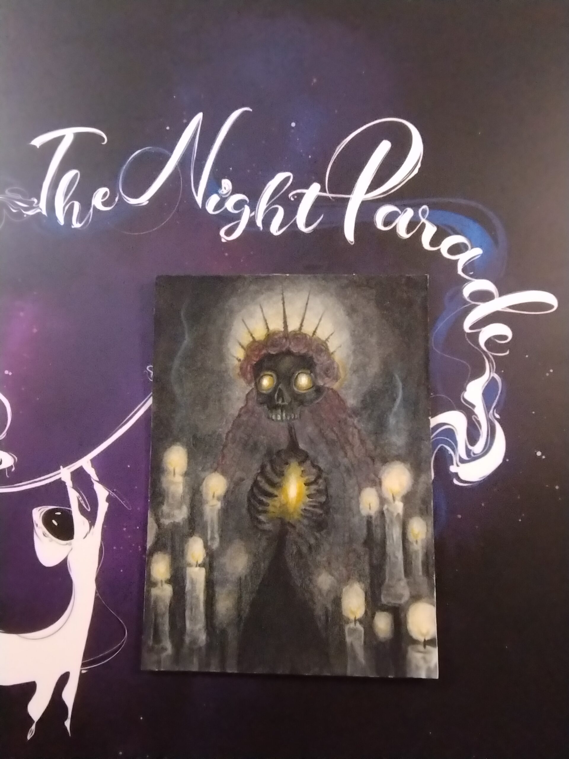 Art by Elisabeth Ann Marie with The Night Parade written above in curling white script on a purple celestial background.