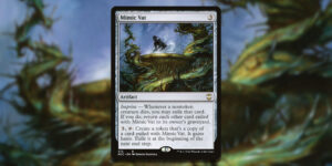 The Magic card Mimic Vat. A steaming cauldron rests in a bed of thorns, with an oily figure rising from the mist.