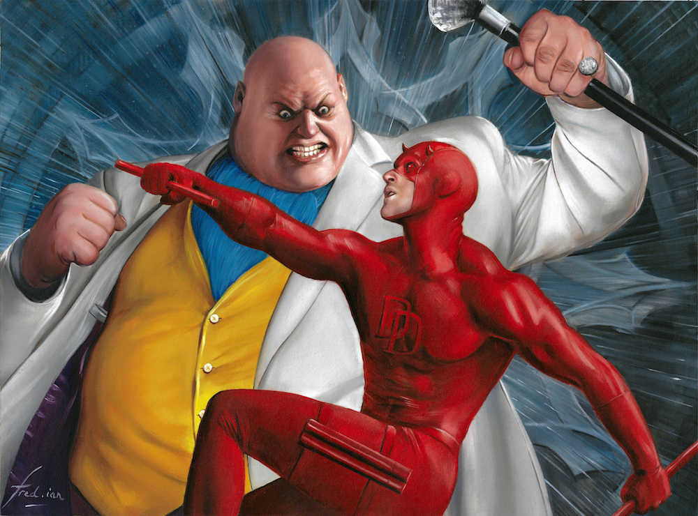 Daredevil vs. Wilson Fisk by fred.ian, oils on paper, 29.7cm x 40cm (11.7” x 15.7”)