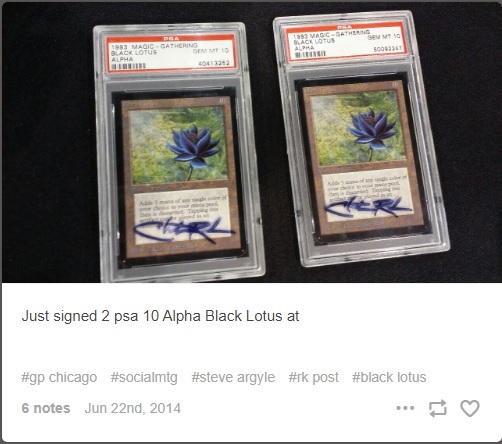 Two signed Black Lotus cards