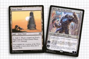 Urza’s Tower and Karn, the Great Creator. Fixtures of the current Eldrazi Tron archetype.