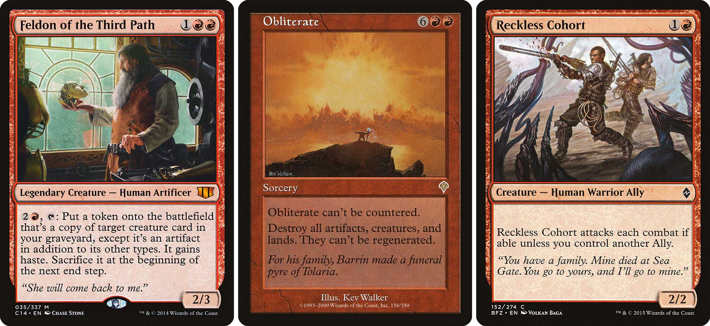 CARD IMAGES: Feldon of the Third Path (Commander 2014); Obliterate (Invasion);(Battle for Zendikar)