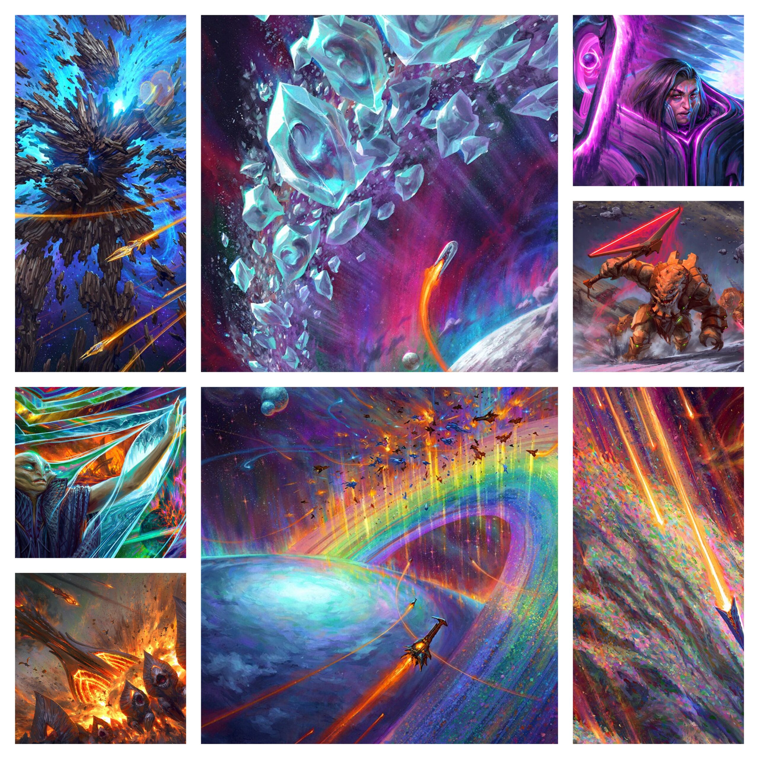 A multi-piece collage of celestial digital paintings made by Andrew Mar.