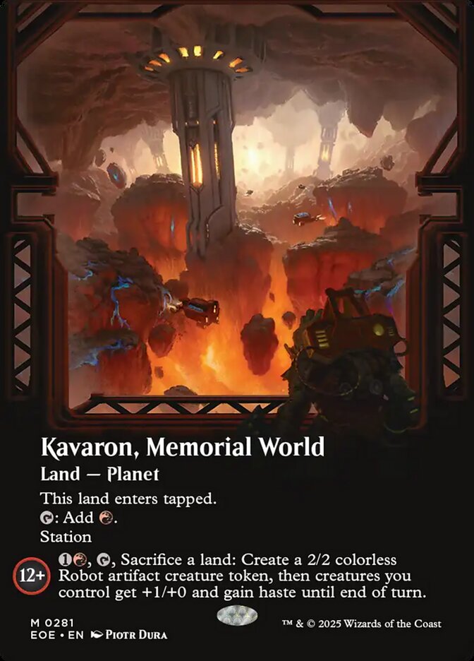 an image by Piotr Dura shows a Kav gazing over a blazing mine on Kavaron