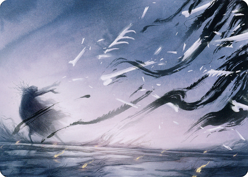 The silhouette of a humanoid stretches out an arm as dark ribbons of energy reaches towards them.