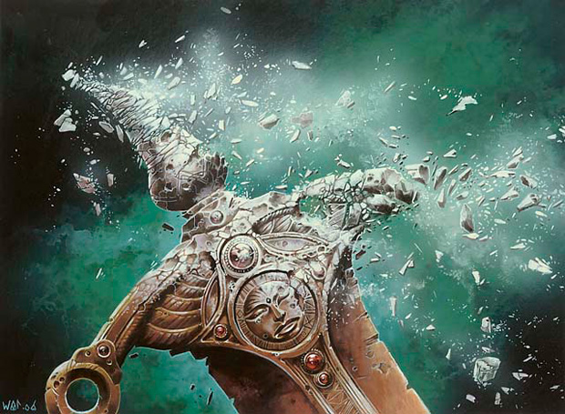 A sword hilt crumbles into a dusty powder.