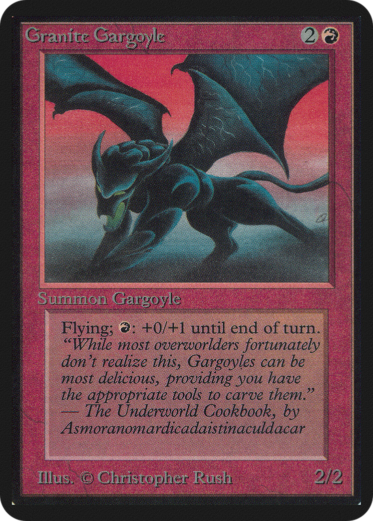 The Magic: The Gathering card Granite Gargoyle. It features a slate grey gargoyle standing in front of a swirling red and grey background.