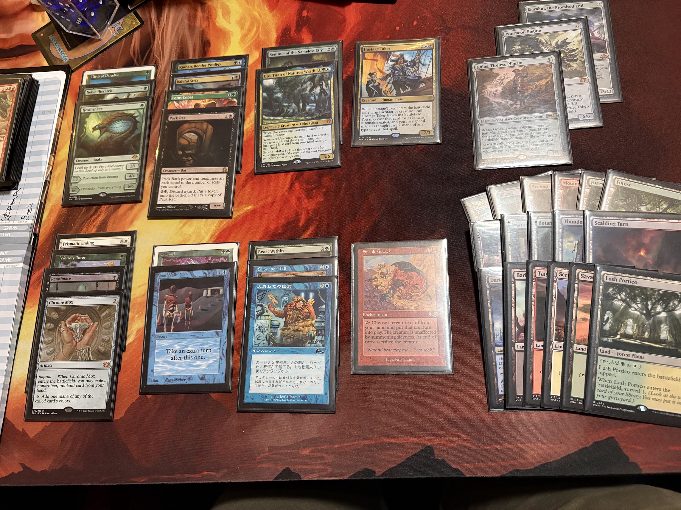 A draft deck of Magic cards, featuring five colors, large creatures and ways to sneak them into play