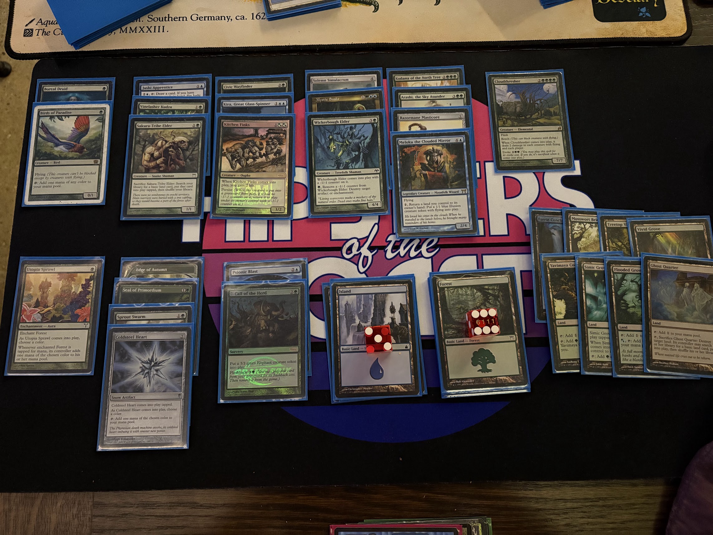 A draft deck of Magic cards, featuring blue and green ramp spells and big creatures