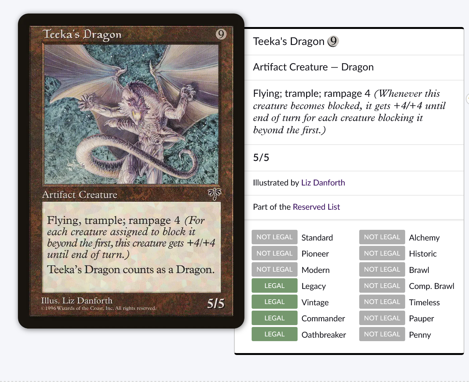 Scryfall page for Teeka's Dragon