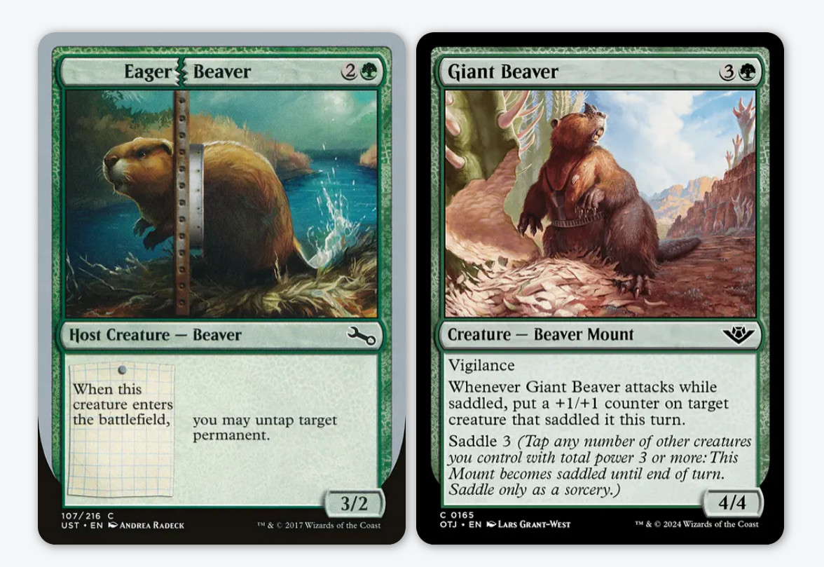 Two Magic: The Gathering cards side by side: Eager Beaver and Giant Beaver