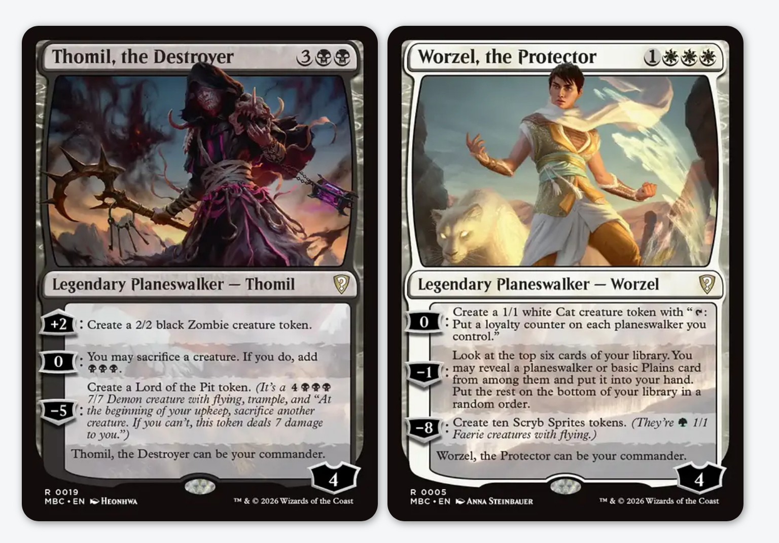 The Magic: The Gathering cards Thomil, the Destroyer and Worzel, the Protector