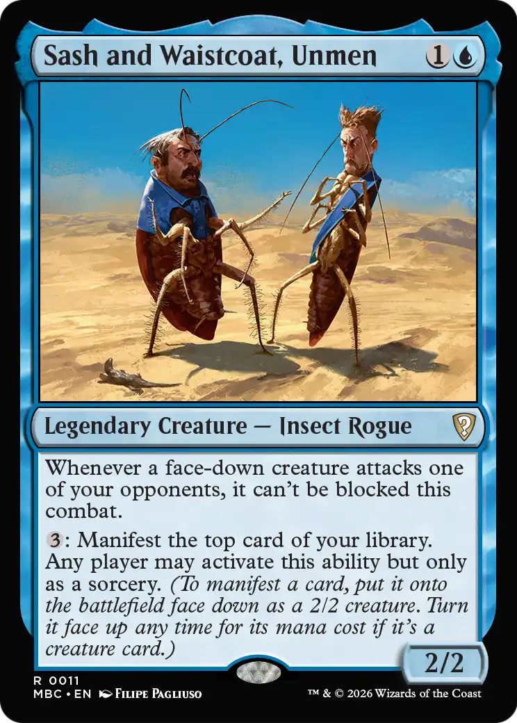 The Magic: The Gathering card Sash and Waistcoat, Unmen. Half-human, half-insect people standing looking at each other in a desert