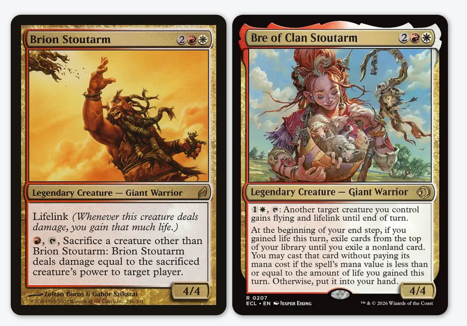 The Magic: The Gathering cards Brion Stoutarm and Bre of Clan Stoutarm